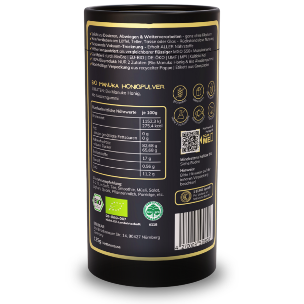 Bio Manuka Honig Pulver Superfood Pulver Honigpulver 125g