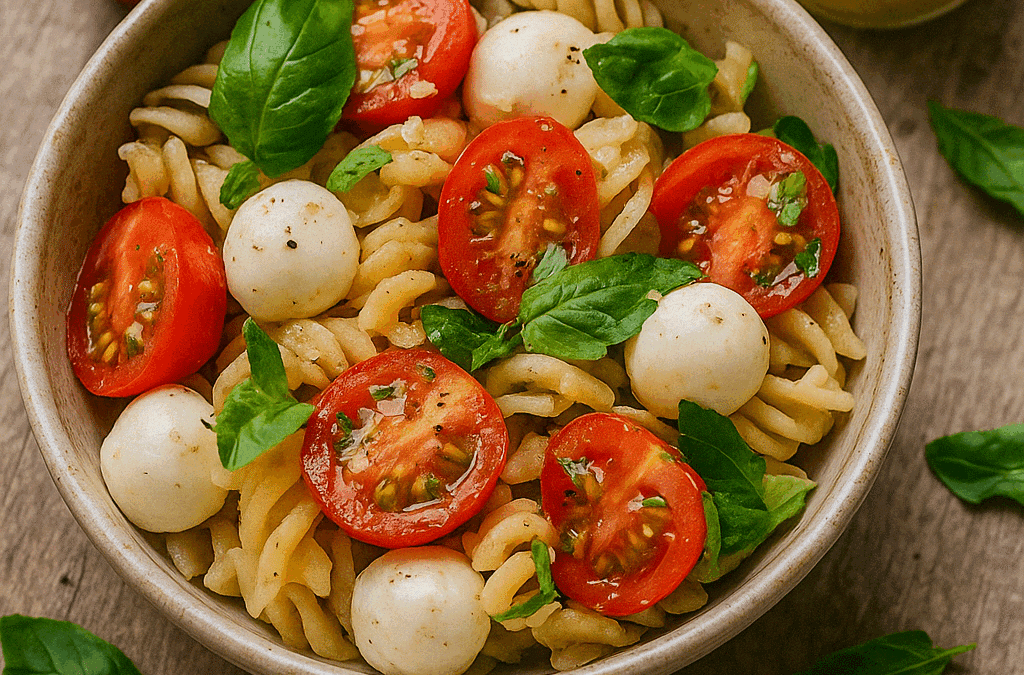 Nudeln Tomate-Mozzarella Bowl mit Manuka Dressing