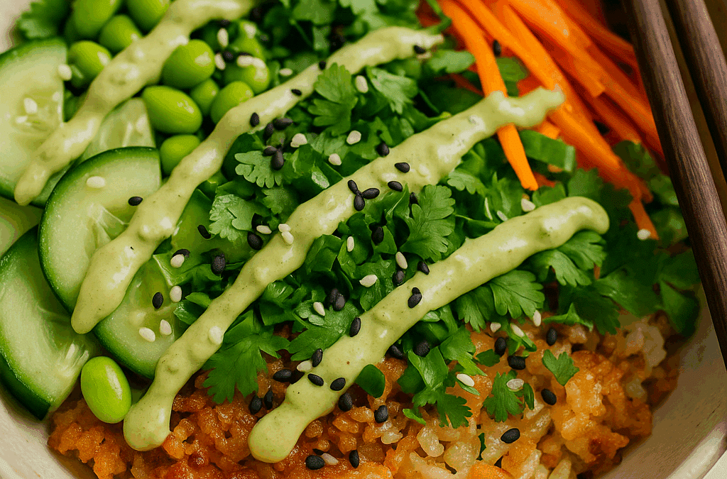 Crispy Rice Salad Bowl mit Edamame und Wasabi-Dressing