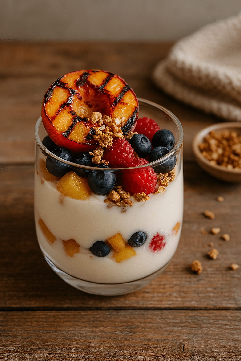 Joghurt mit Früchte deluxe – mit gegrilltem Pfirsich